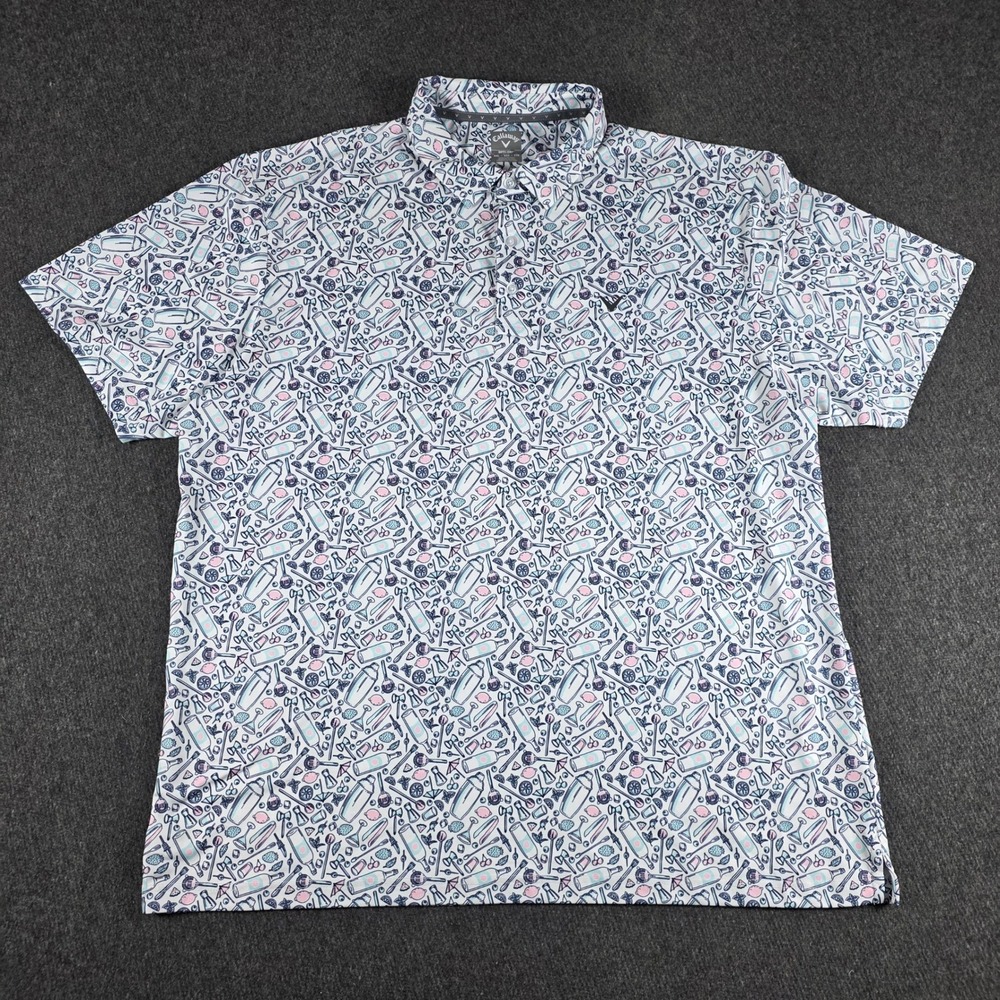 Callaway Polo Shirt Mens XXL White Cocktail All Over Print Opti-Dri Golfcore - Picture 3 of 8